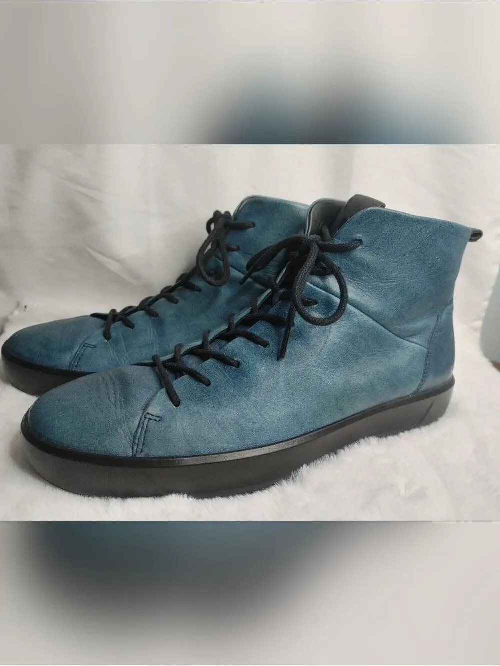 Ecco Indigo Soft 8 Tie II Men's Teal Blue Leather Chukka Boots 10/44 *see Photos